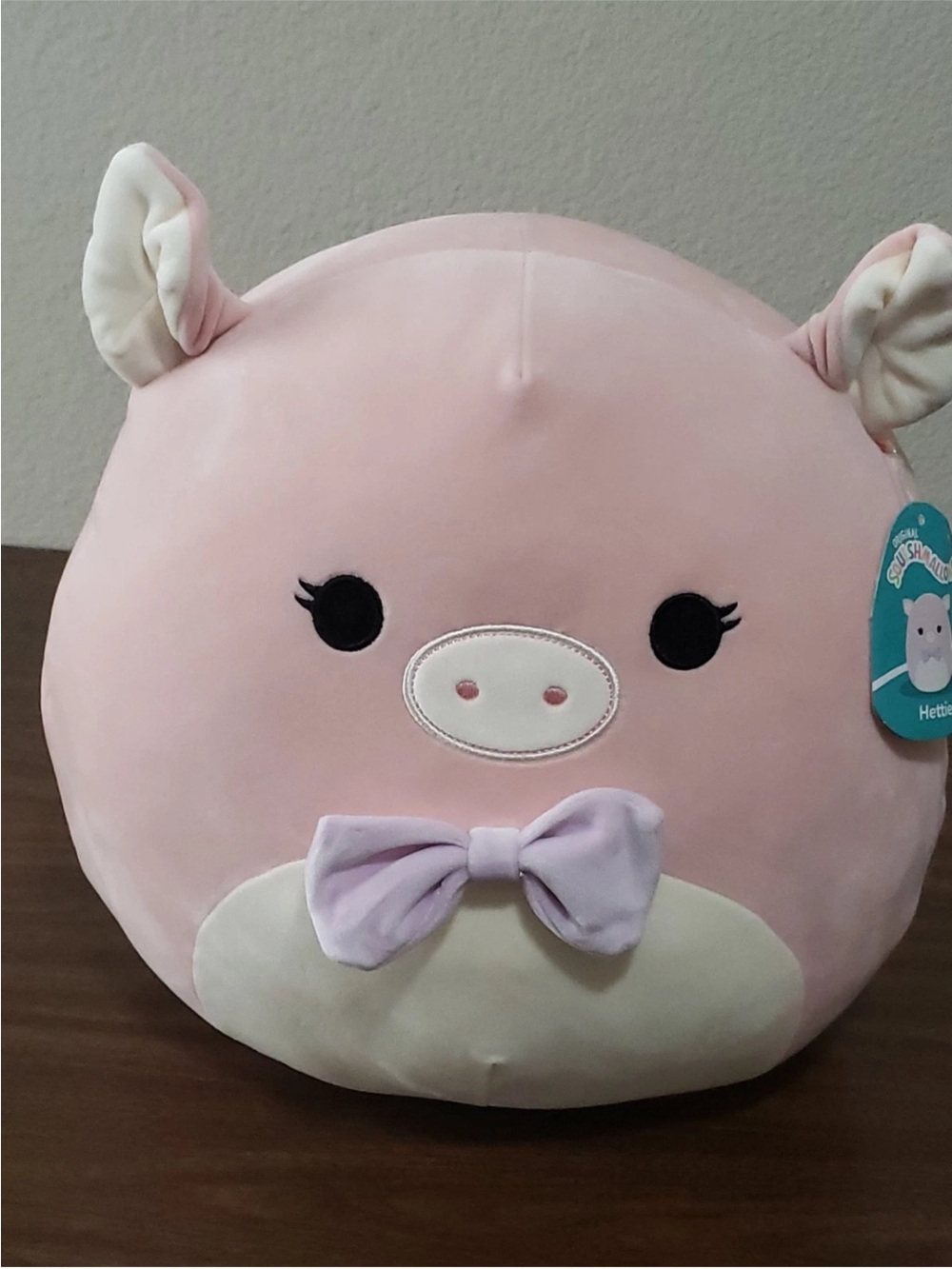 Squishmallows Pink Pig Plush with Lilac Bow